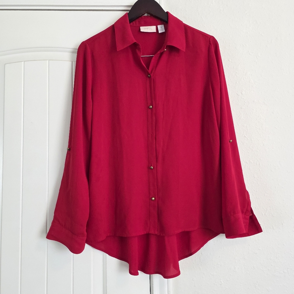 Chico's Women's Red Button-Up Blouse Size 1 (8-10 M)